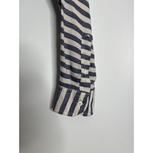 Onia Linen Blend Button Down High Low Hem Gray White Shirt Size Large - Picture 6 of 10